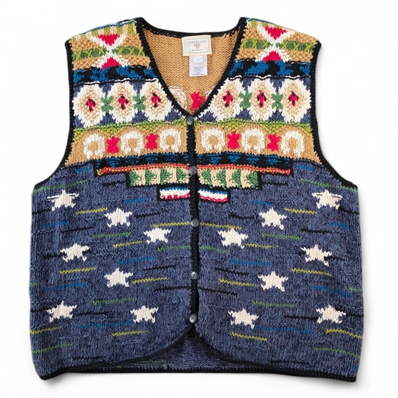 Vintage '98 Susan Bristol Hand Knit Sweater Vest L Cabincore Cottagecore Preppy - Picture 1 of 6